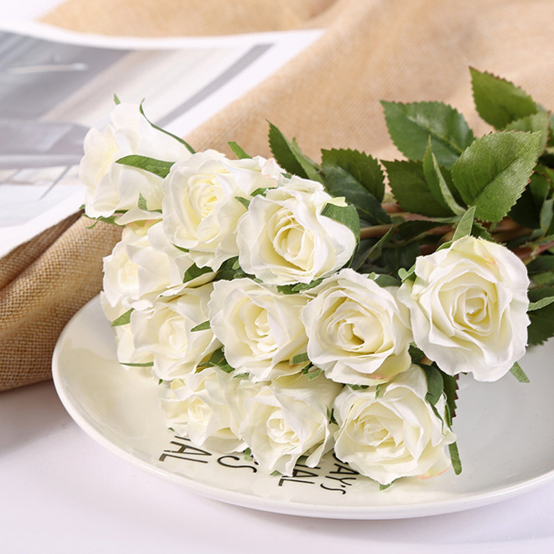 12PCS Fleurs artificielles roses en soie, Blanc