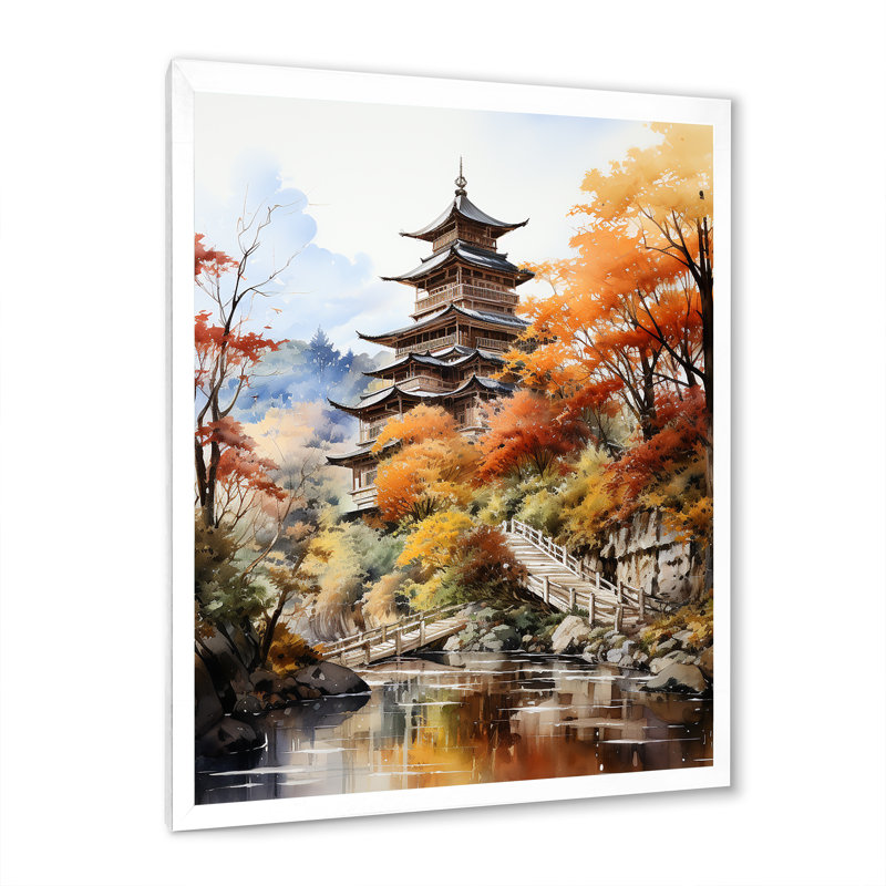 Madaly Japon Art Golden Autumn, H 40 po x l 30 po x P 1,5 po, Cadre photo blanc