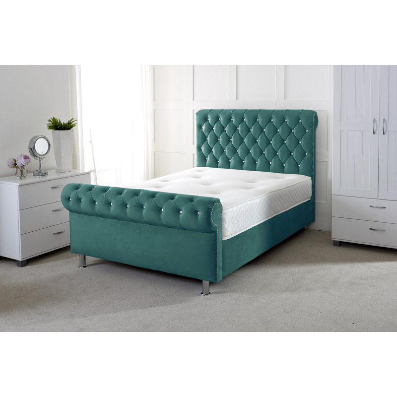 Charity Upholstered Bed, Double (4'6), Green