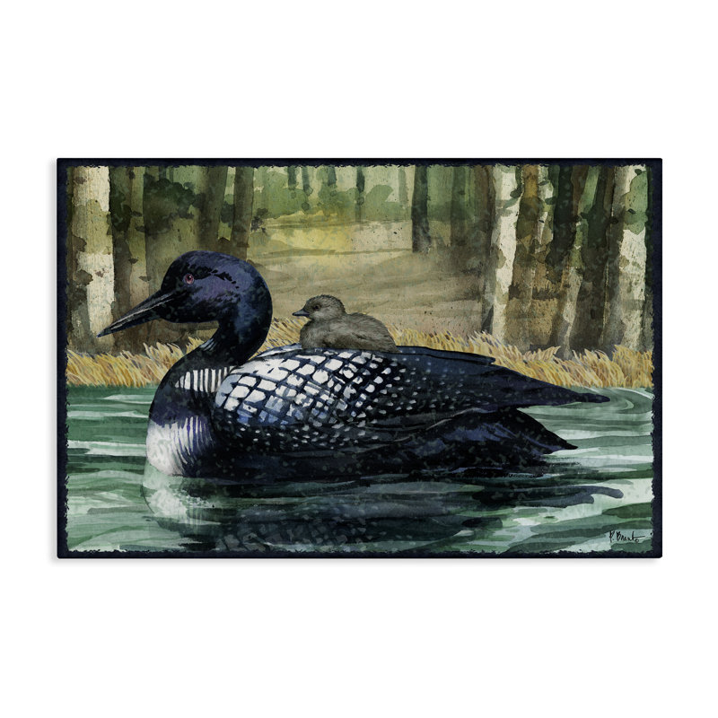 Loon avec bébé sur toile de lac, design par Paul Brent, H 24 po x l 36 po