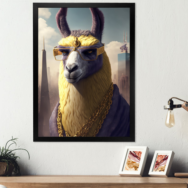 «Llama Gangster in NYC», impression sur toile, Impression noire sur toile encadrée, H 32 po x l 24 po x P 1 po