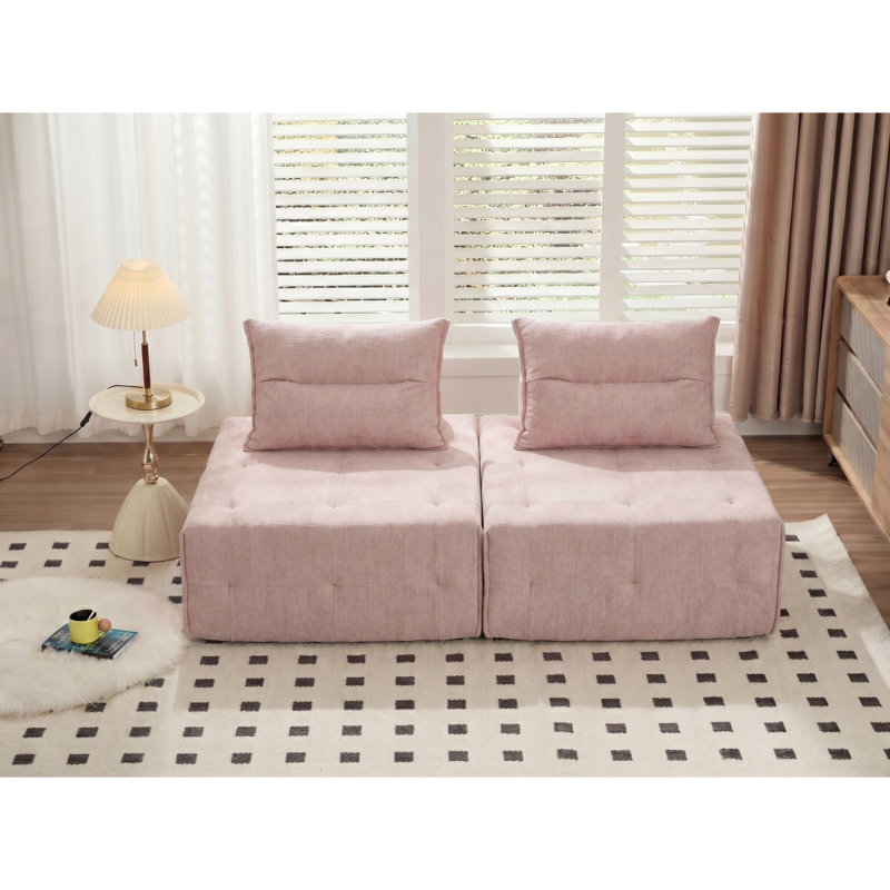 Canapé modulaire à assise profonde avec dossier réglable - canapé compressible en chenille de 39,37 po pour salon, chambre à coucher, salon (2 pièces), rose