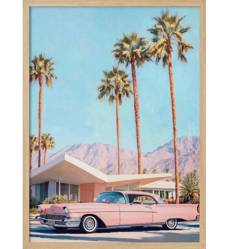 «California Vintage Car», art mural texturé encadré, Beige, H 24 po x l 18 po