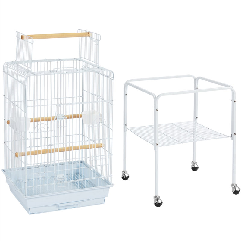 136cm Iron Play Top Floor Bird Cage with Wheels, White