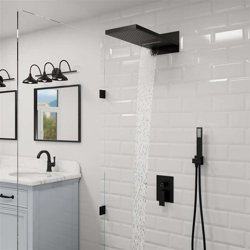 Rainfall and Waterfall Shower System  with Huge Face Rain Shower Head, Rough-in Valve, Matte Black