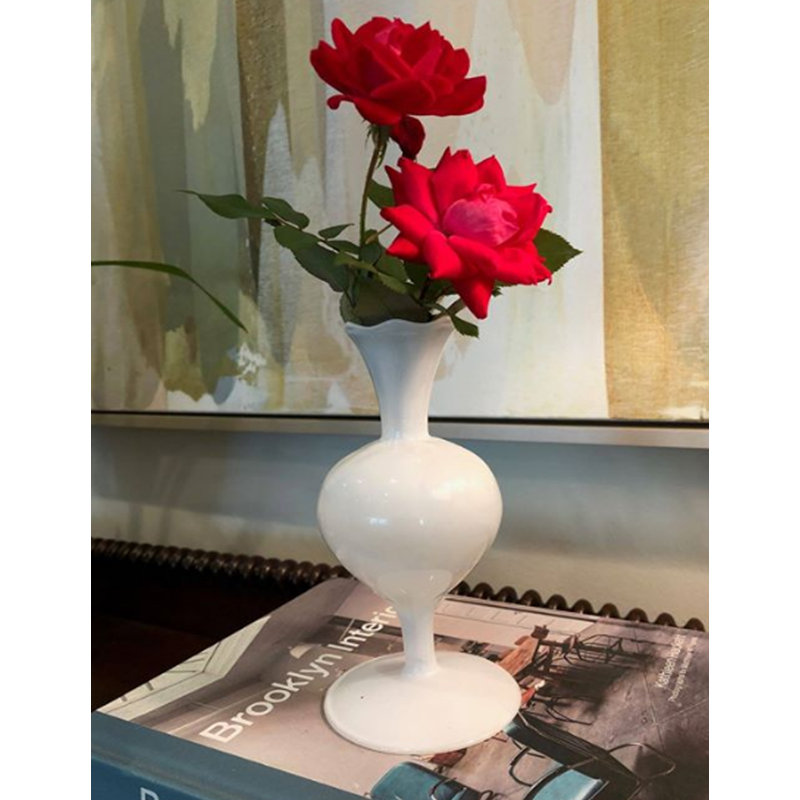 Pristine White Glass Bud Vase, 7.25" Tall