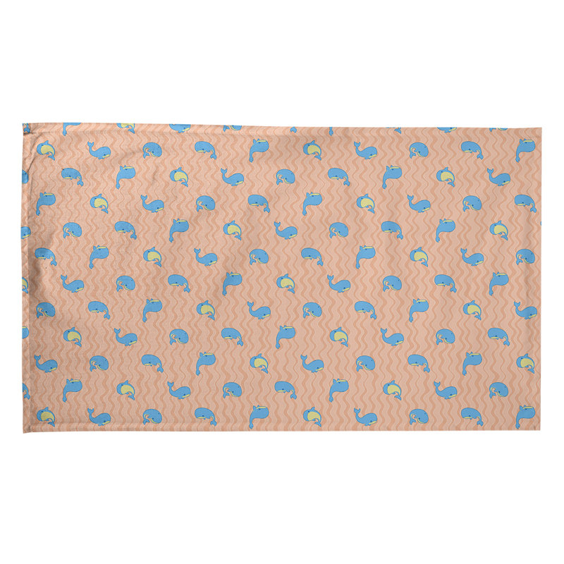 Serviette de thé à motif baleines, Sergé de coton, Orange / Bleu