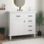 Meuble-lavabo de 36 po en MDF blanc avec comptoir en céramique, 2 tiroirs rabattables et 2 tiroirs standard, armoire de rangement autoportante à tablette réglable-660774746-660774747