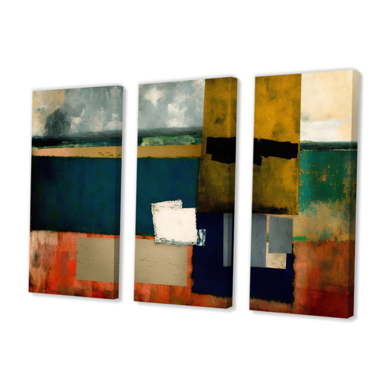 «Blue Sky Colorfields VI», reproduction sur toile 3 pièces, H 20 po x l 36 po x P 1 po, Toile tendue