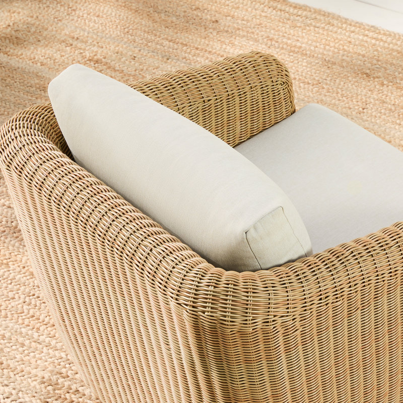 Cambelle Swivel Premium All-Weather Wicker Outdoor Lounge Chair, White, Natural