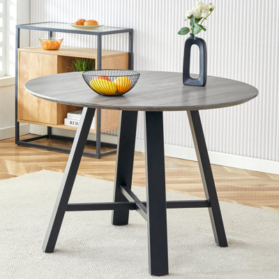 Table de salle à manger et table de bout Modern Plateau de table en bois aggloméré de 42 po de diamètre, pieds en métal noir, convenant à la maison et au bureau
