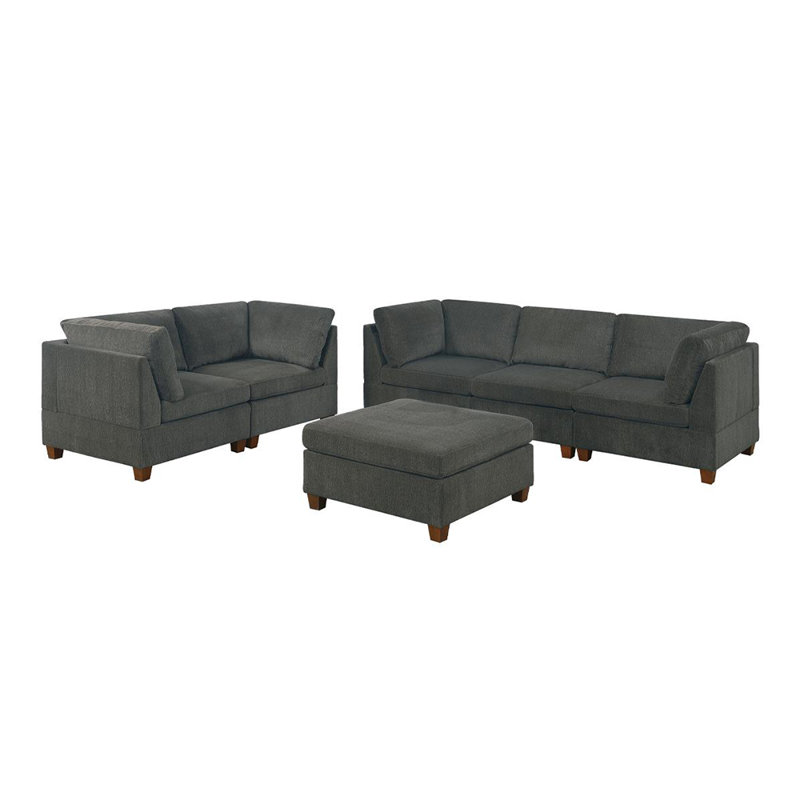 6 Piece Chenille Modular Sofa Set, Gray