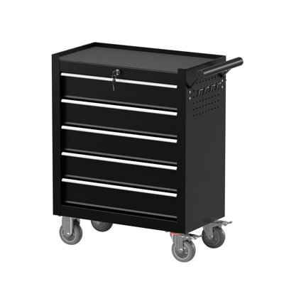 31.1'' Tool Box With 4 Rolling Wheels, 5-Drawer Metal Storage Chest (Black)