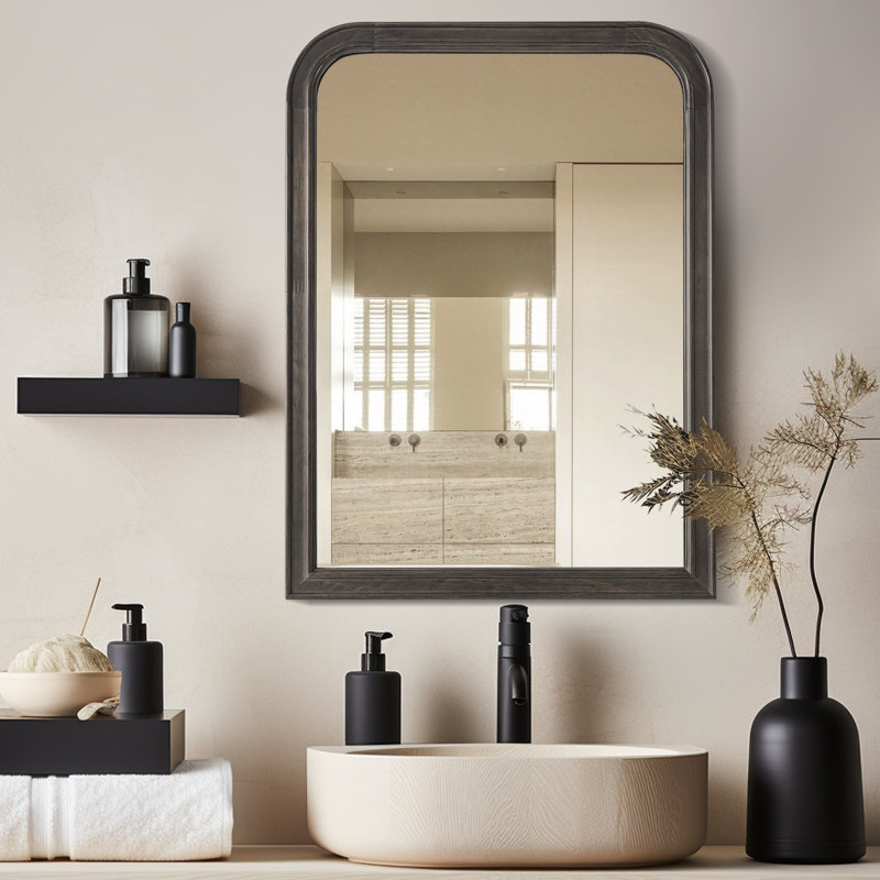 Bathroom/Vanity Wall Mirror with Wood Frame, 24" x 18", Black