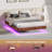 Walnut Queen Floating Bed Frame With LED Lights, Wave Curve Wood Texture Bed With Heavy Duty Metal Slats - No Box Spring Needed.-383567883-383567882