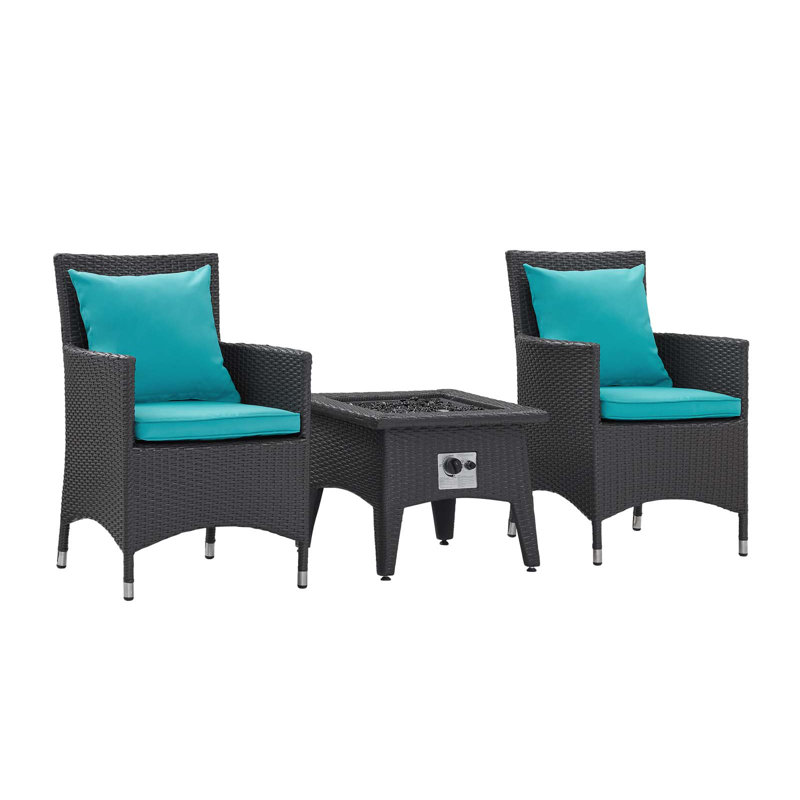  3 pièces en rotin avec coussins, Turquoise