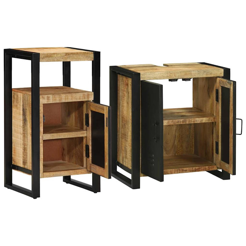 Bathroom Furniture Set 2 Pcs Soild Rough Mango Wood, Natural