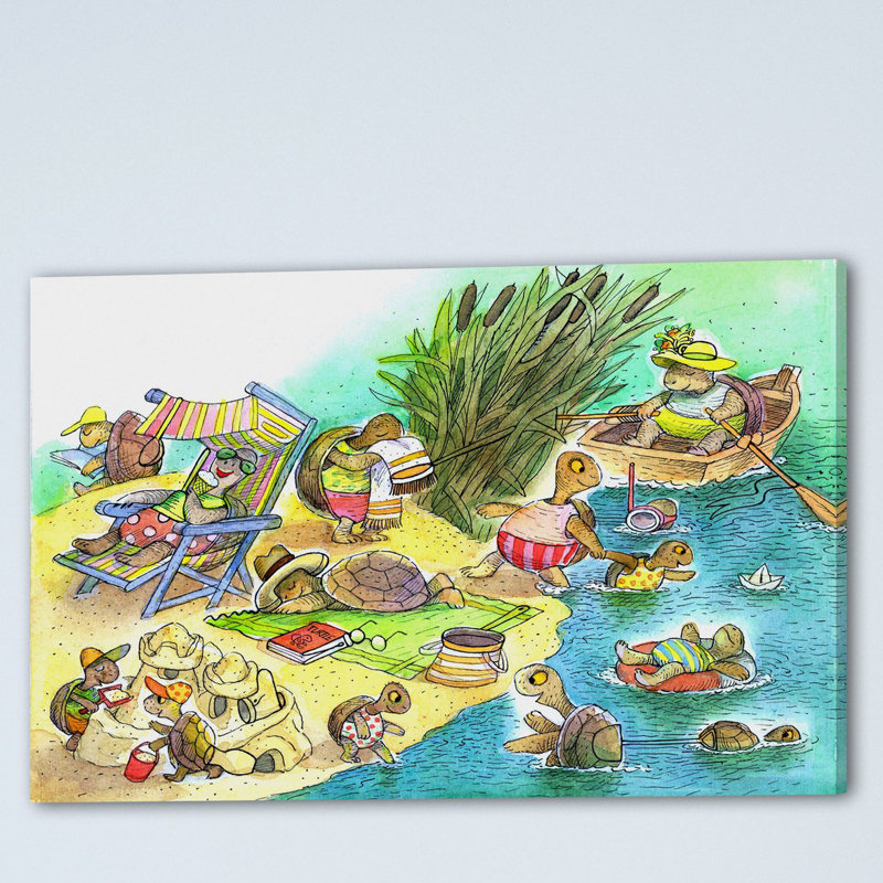 « turtle beach party », reproduction d’art sur toile tendue, H 40 po x l 60 po x P 1,5 po