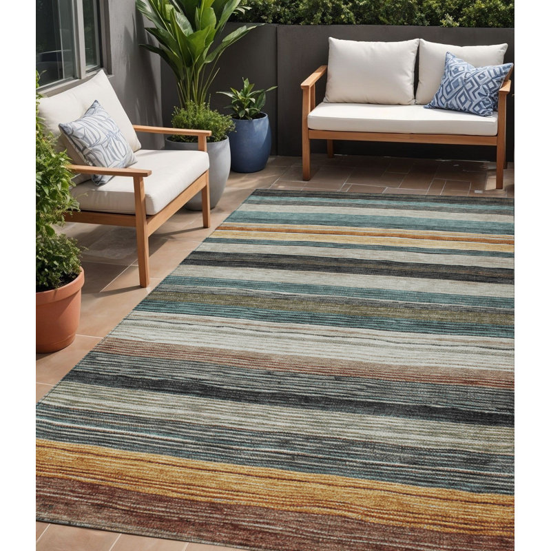 Tapis intérieur lavable rayé beige et doré 5 pi x 8 pi