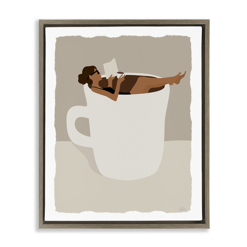 «Morning Coffee», art mural encadré flottant minimalisme, par Natalie Carpentieri, Cadre flottant orme Montalcino