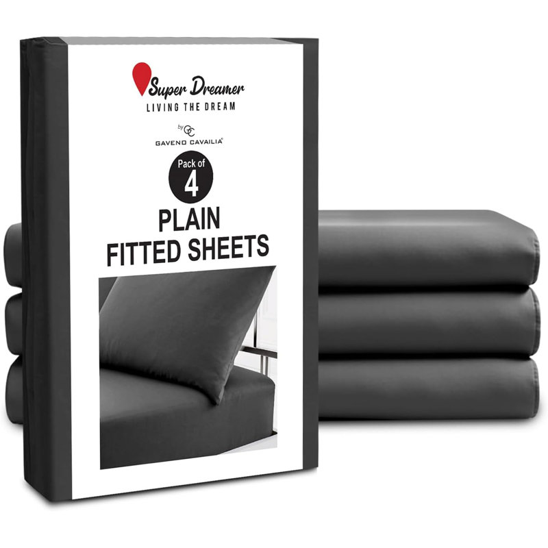 Pack of 4 Plain Dyed Fitted Sheets Microfiber | Soft and Breathable Microfiber Bedding for Ultimate Comfort & Easy Care
