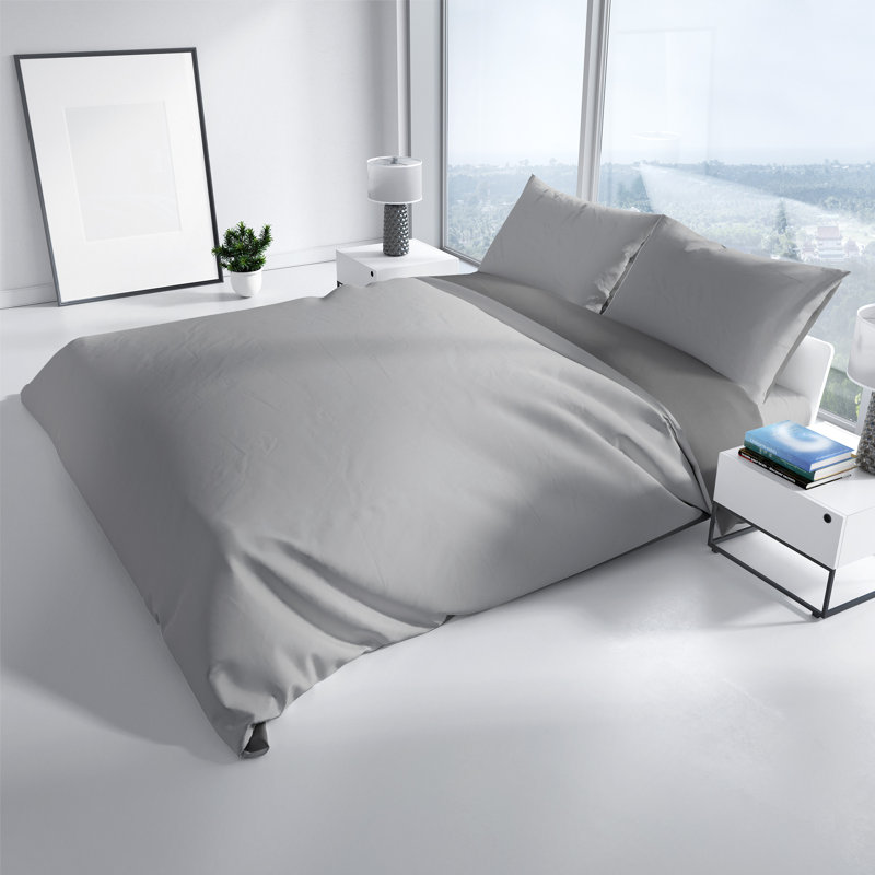 Microfibre Reversible 2 Pieces Duvet Cover Set, 200 x 200 cm, Grey