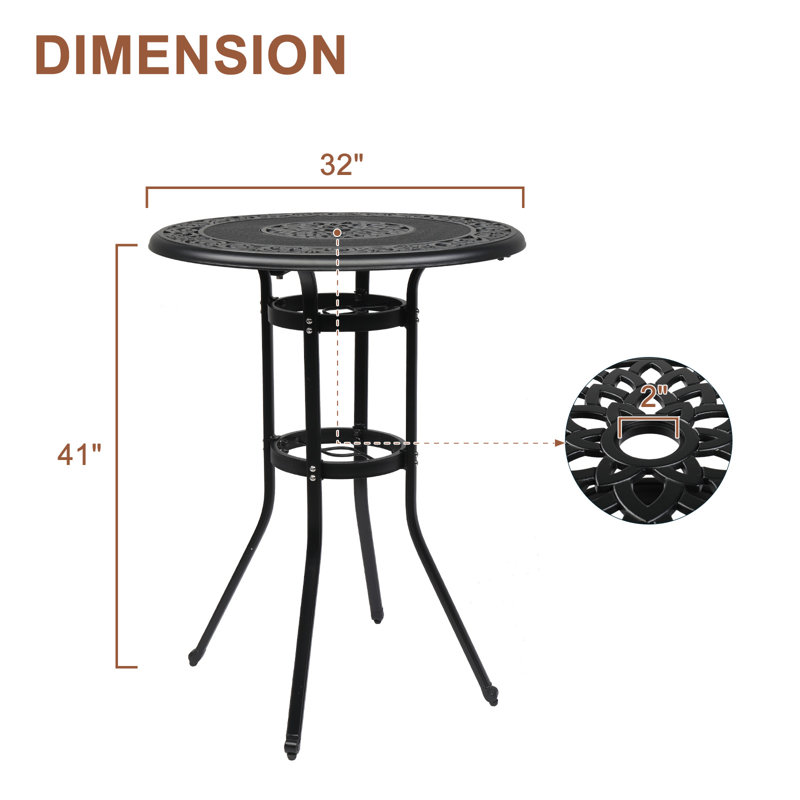 Brionie 32" W x 32" D Aluminum Bar Table with Umbrella Hole