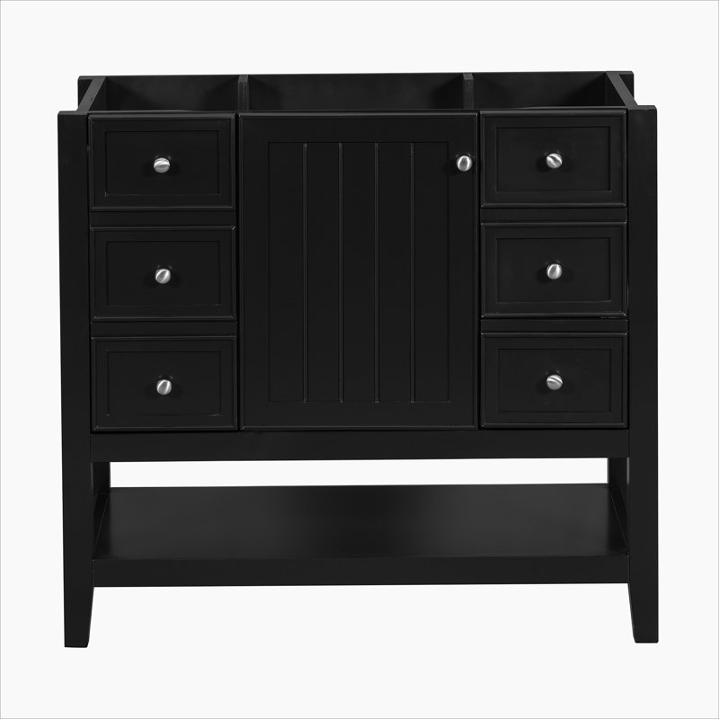 36" Gray Solid Wood and MDF Freestanding Bathroom Vanity Cabinet