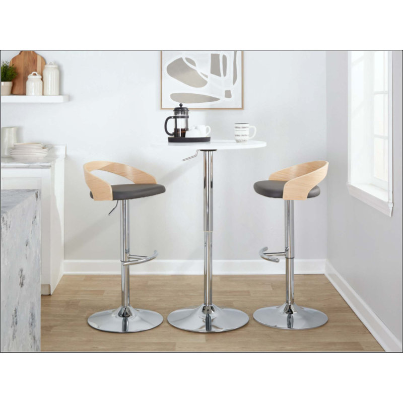 Tabouret de bar réglable avec pivot en métal et similicuir avec repose-pieds arrondi en T - ensemble de 3