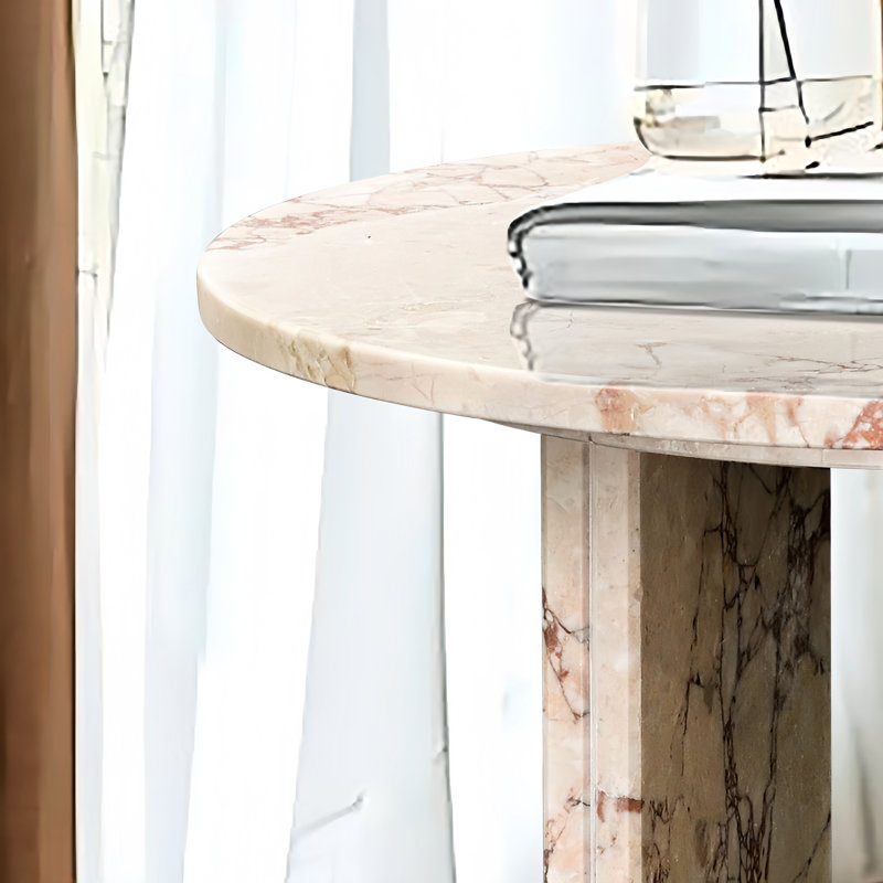 Table basse en marbre rose, véritables tables rondes pour le salon de luxe, 12,6 pouces et 15,8 de hauteur, espace de mobilier unique veiné, attrayant