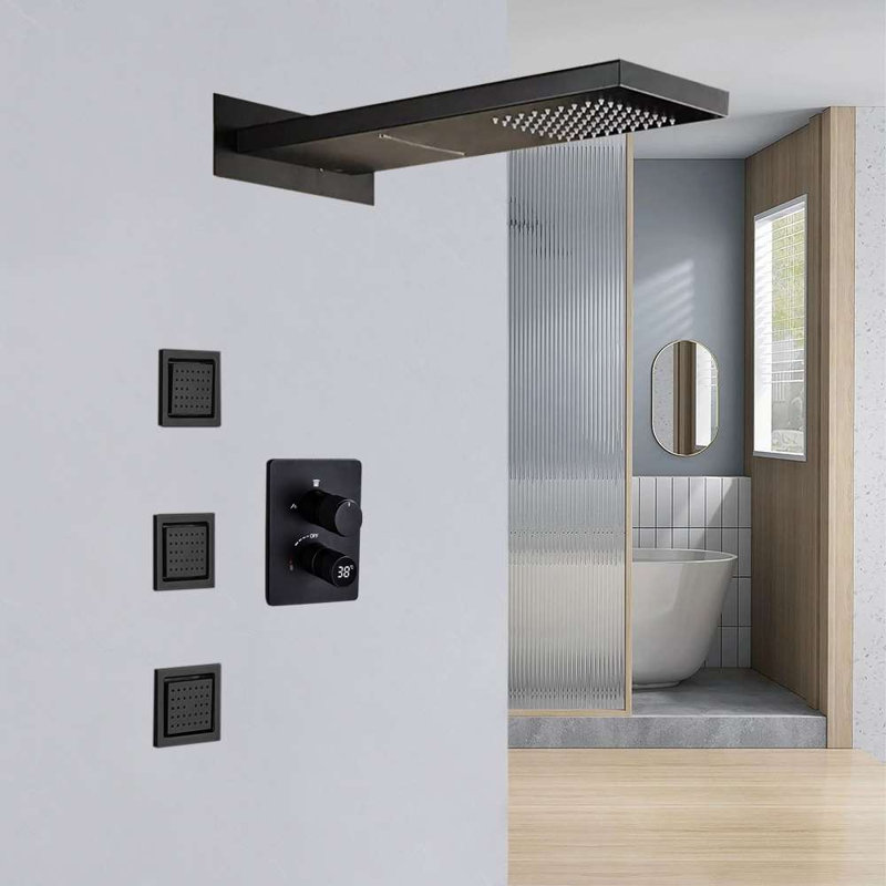Varese 22 Inch Digital Matte Black Wall Mount Shower System with LED and Remote Control