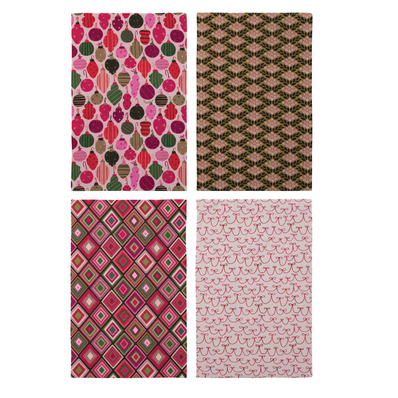 Printed Recycled Microfiber Tea Towel W/ Holiday Pattern