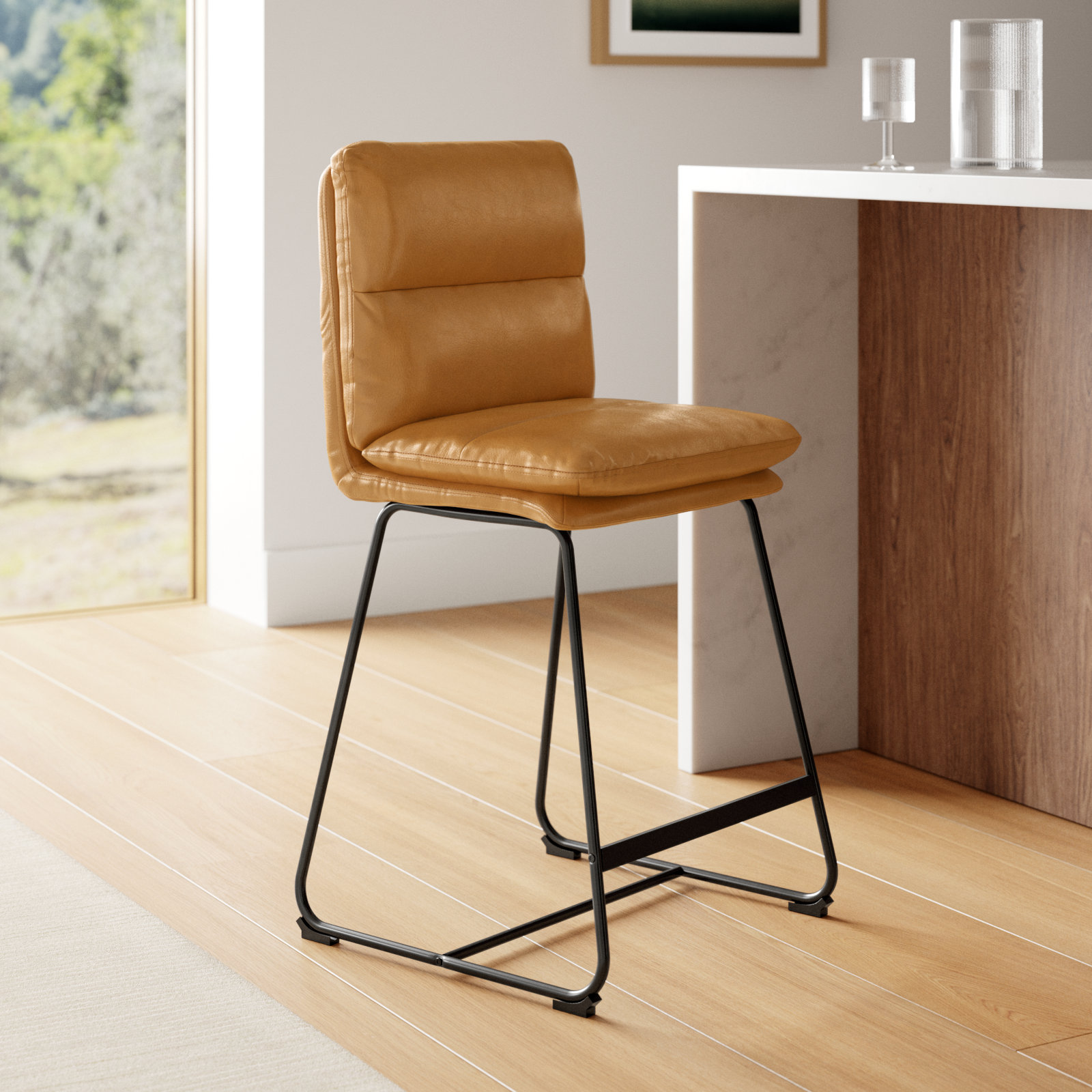 Volana Bar and Counter Stool, Counter Stool (26.5" Seat Height), Cappuccinno Faux Leather