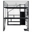Lit mezzanine double en métal avec poste de travail intégré, garde-robe, escalier de rangement et DEL, noir