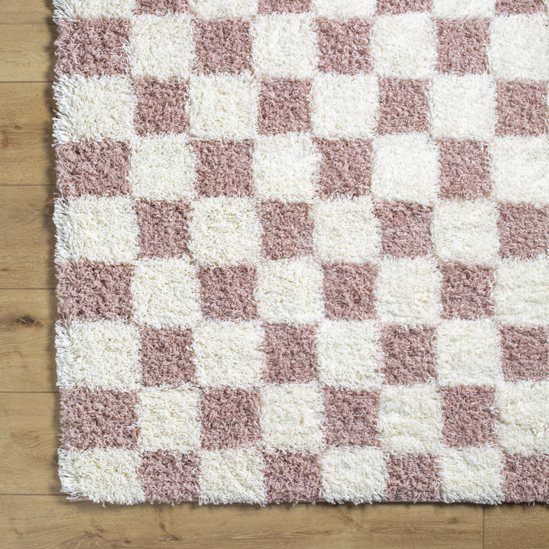 Tapis en polypropylène à carreaux rose Rafe, Rectangle 9 pi 2 po x 12 pi