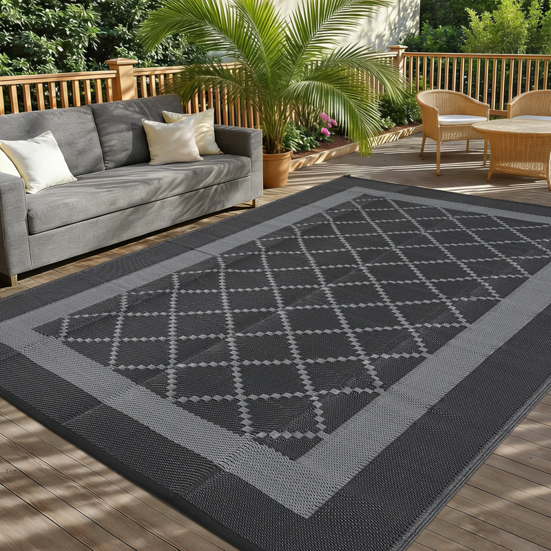Area Rugs Outdoor Patio Rug Waterproof Modern Bordered Indoor Outdoor Throw Carpet Checkered Reversible Mat for Front Door Rv