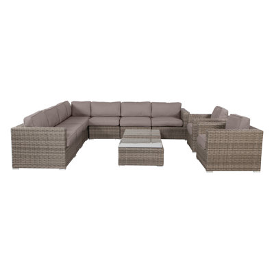 Ensemble de conversation en osier pour 8 personnes avec coussins Trinton