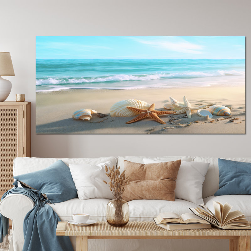 Bord de mer côtier - plage moderne, art mural, Toile tendue, H 28 po x l 60 po x P 1,5 po