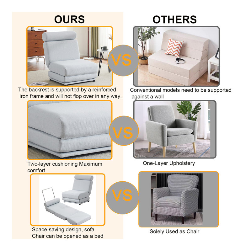 Single Sofa Chair Foldable Single Sofa Bed with Pillow,Portable Foldable Sofa Bed,Leisure Sofa Chair,Easy to Store,Made of Breathable and Wearable Linen