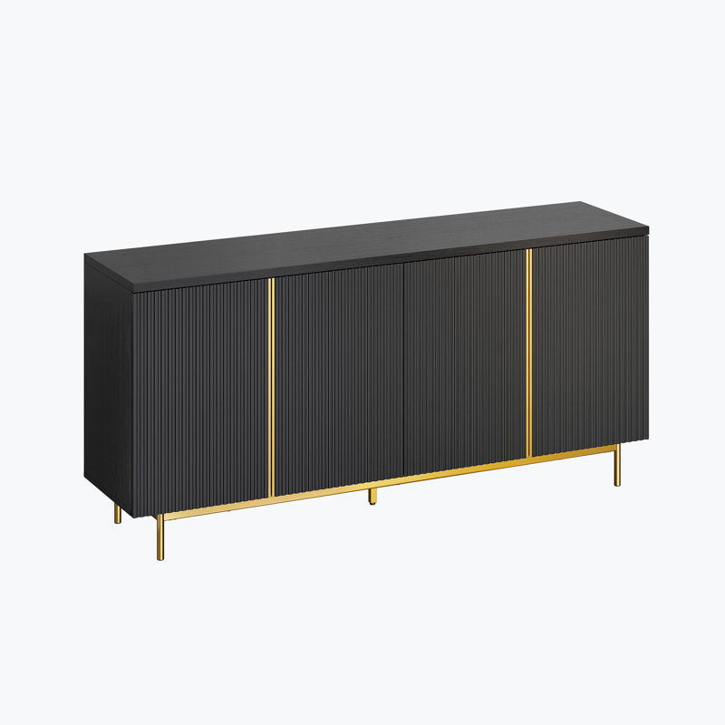 Wilber 63.4" Sideboard Buffet Cabinet with Fluted Decorative Doors, Modern Console Table, Ebony