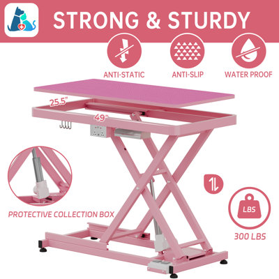 Doozx Electric Dog Grooming Table, Professional Grooming Table For Dogs At Home, Pet Grooming Table, Dog Grooming Table For Large Dogs, Hydraulic Grooming Table, Heavy Duty Grooming Station 50''/pink