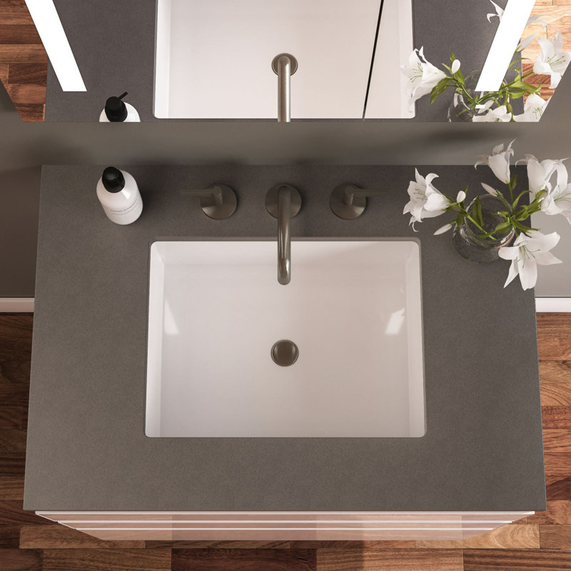 Curated Cartesian 31" Single Bathroom Vanity Set, Stone Gray, White, 37" Width