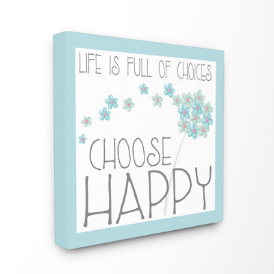 « choose happy », art mural bleu floral