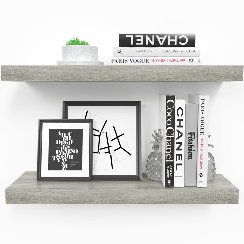 Gray Oak 24" Floating Wall Shelves Set with Invisible Brackets