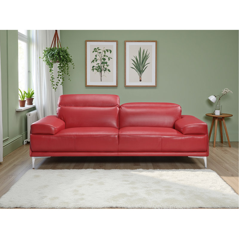 Brijin 86'' Upholstered Red Sofa, NA, Red Genuine Leather