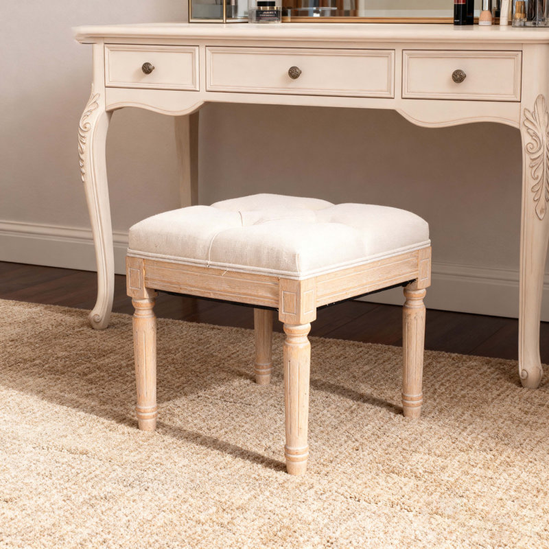 Small Padded Bench, Square Upholstered Rustic Ottoman Bench