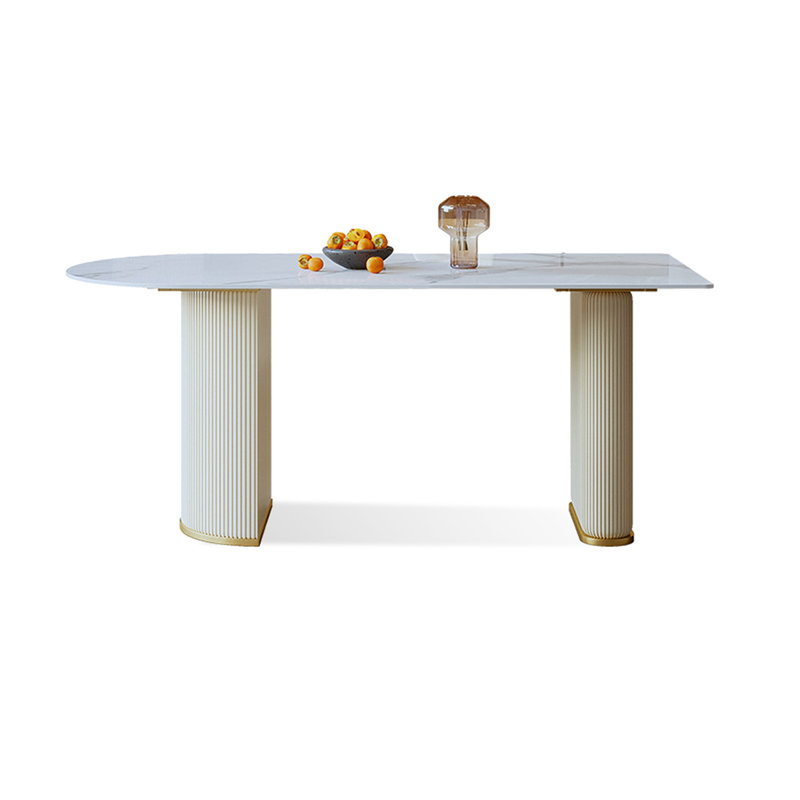 Table de salle à manger blanche semi-circulaire en pierre frittée, H 29,53 po x L 70,87 po x l 31,5 po