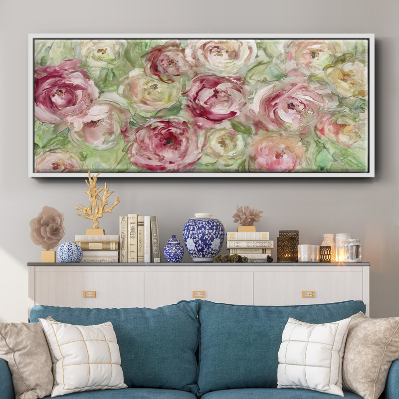 Rose grimpante - toile encadrée, H 20 po x l 50 po