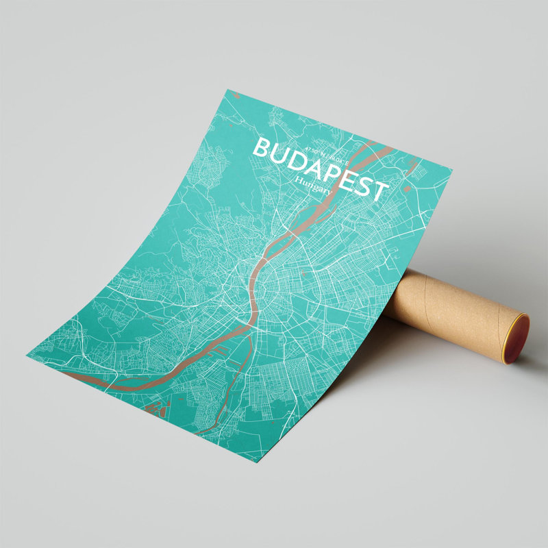 Carte de la ville de Budapest, impression, H 17 po x l 11 po x P 0,05 po, Nature
