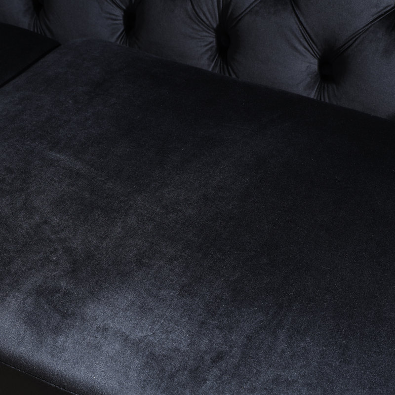 3-Piece Button Tufted Black Flannel Upholstered Sectional